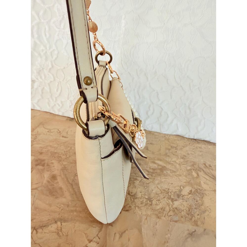 Coach Poppy cream Leather Whipstitch Shoulder Bag wristlet - Picture 7 of 15
